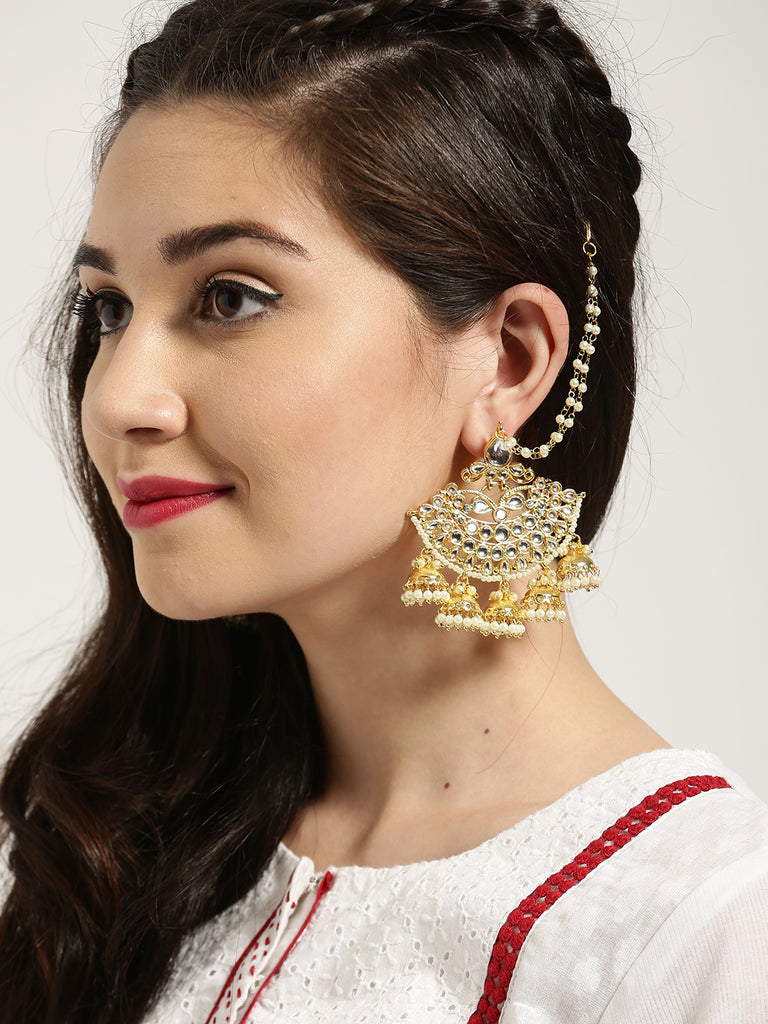 Efulgenz Indian Oxidized Jewellery Antique Jhumka Jhumki Floral Earrings  with Ear Support Chain Hair Accessories for Women - Walmart.com